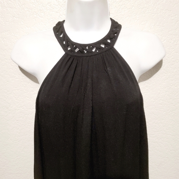 💚5/$25 Ella Moss Black Halter T Back Long Maxi Slip Dress With Leg Slits Small - Picture 2 of 7